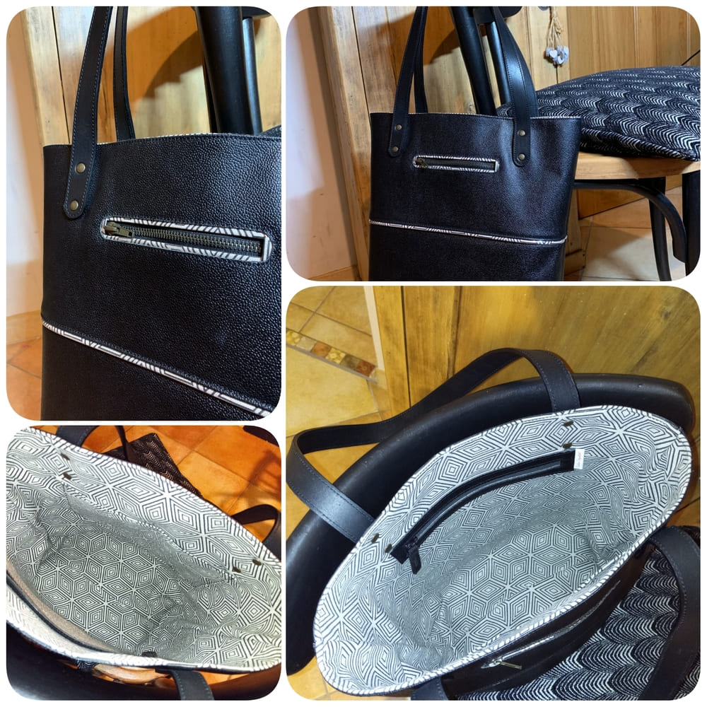 Sac cabas Pivoine noir grainé – Image 2