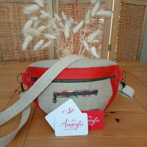 Sac banane Coquelicot rouge/beige