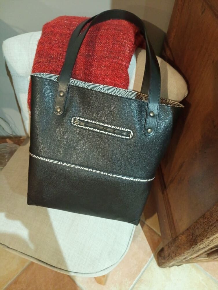 Sac cabas Pivoine noir grainé