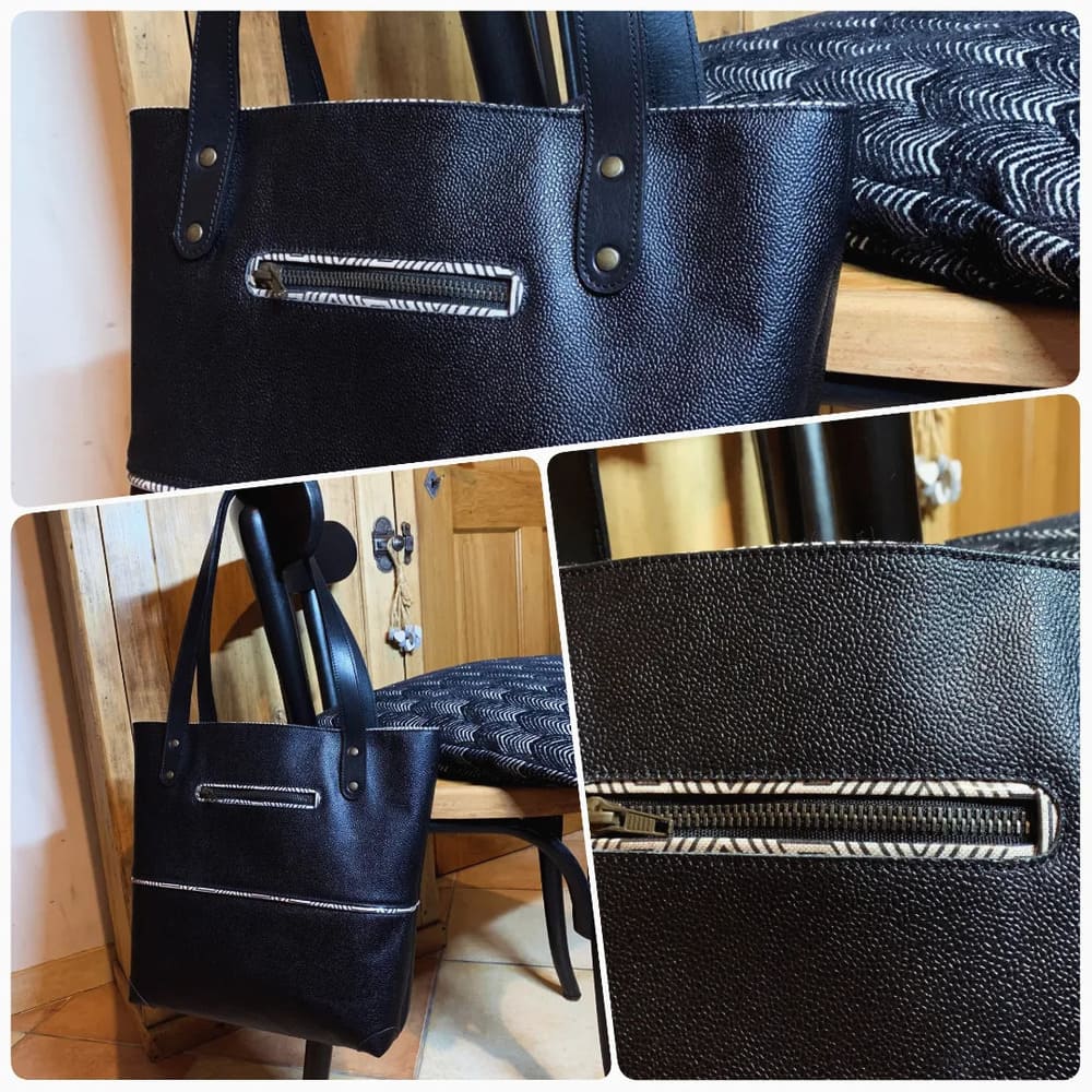 Sac cabas Pivoine noir grainé – Image 3