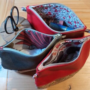 Pochette Coquelicot cuir et textile