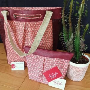 Sac cabas Amaryllis cuir et textile bordeaux